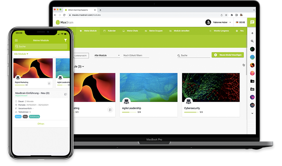 MaxBrain Lernplattform – Desktop und Mobile